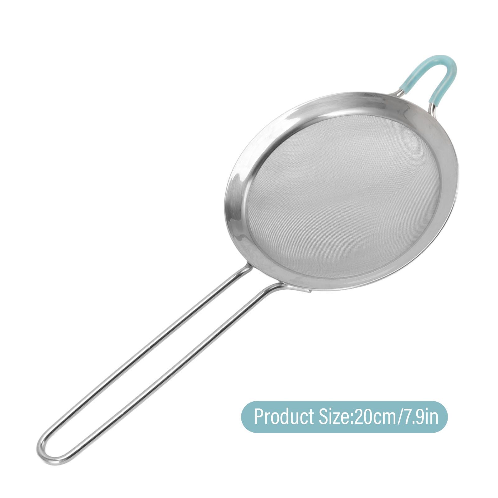 60 Mesh Fine Strainer Stainless Steel Handheld Flour Colander with Long Handle for Kitchen 20cm/7.9in V1294-YM3118220234912-0421