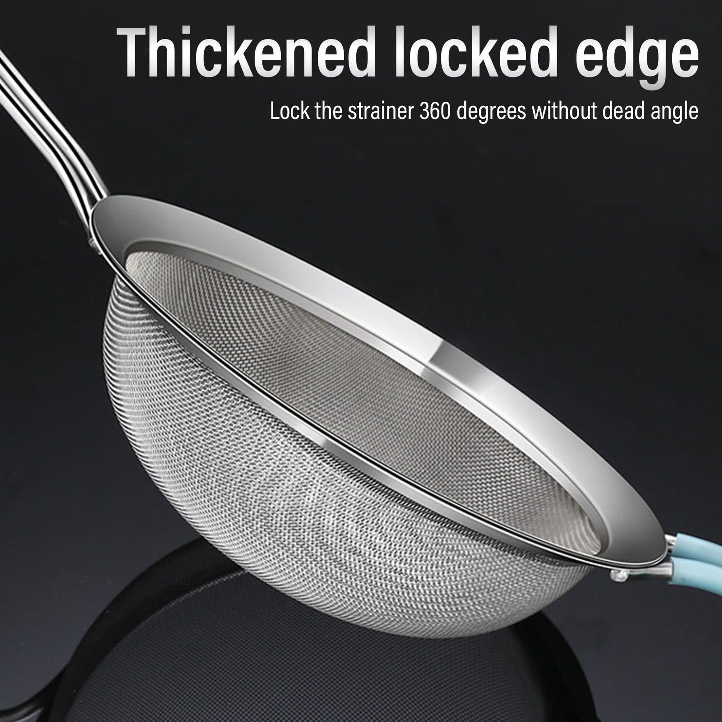 60 Mesh Fine Strainer Stainless Steel Handheld Flour Colander with Long Handle for Kitchen 20cm/7.9in V1294-YM3118220234912-0421