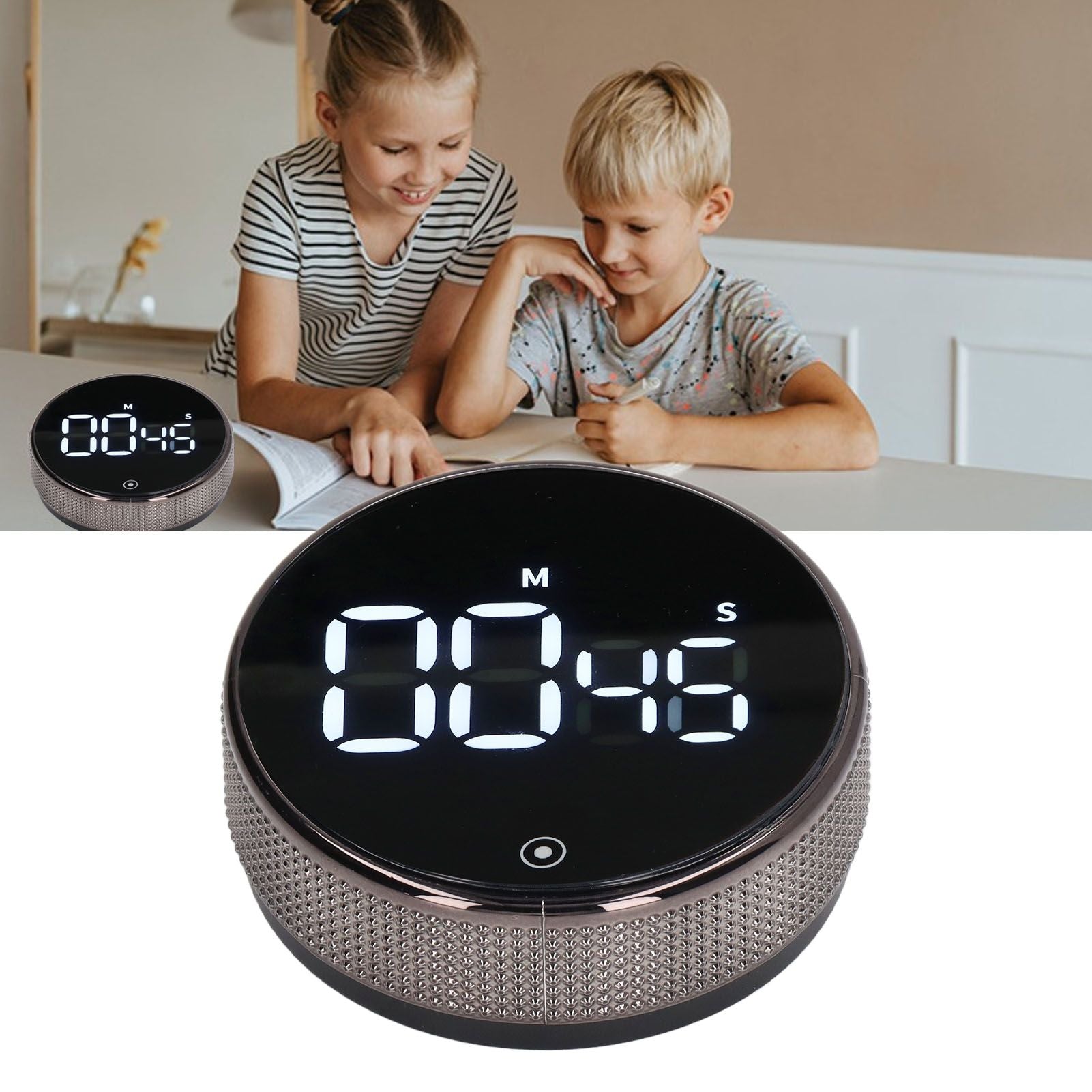 Kitchen Timer Rotating Silent Magnetic Suction Kids Study Timer LED Countdown Timer Black V1294-YM3118220235011-0421