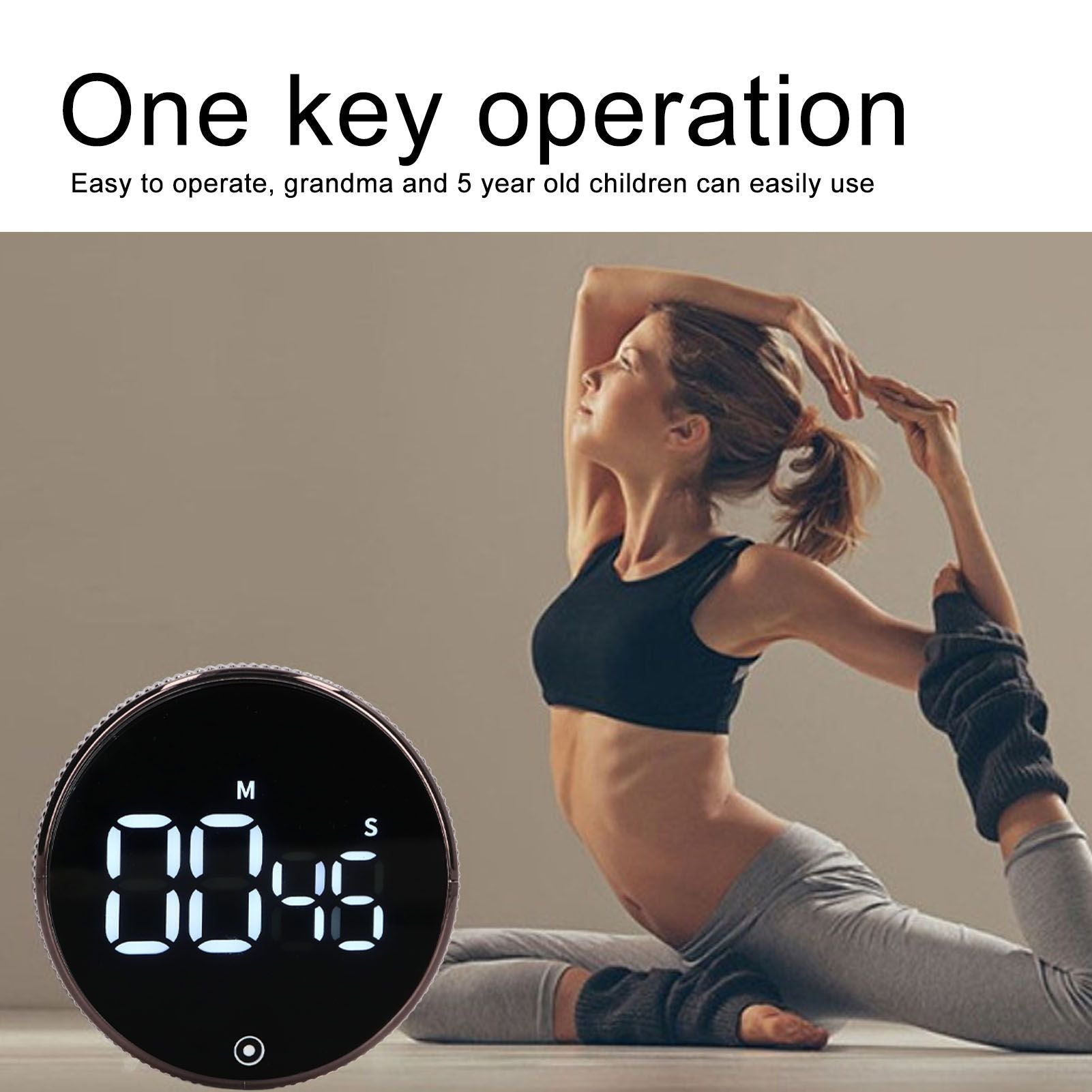 Kitchen Timer Rotating Silent Magnetic Suction Kids Study Timer LED Countdown Timer Black V1294-YM3118220235011-0421
