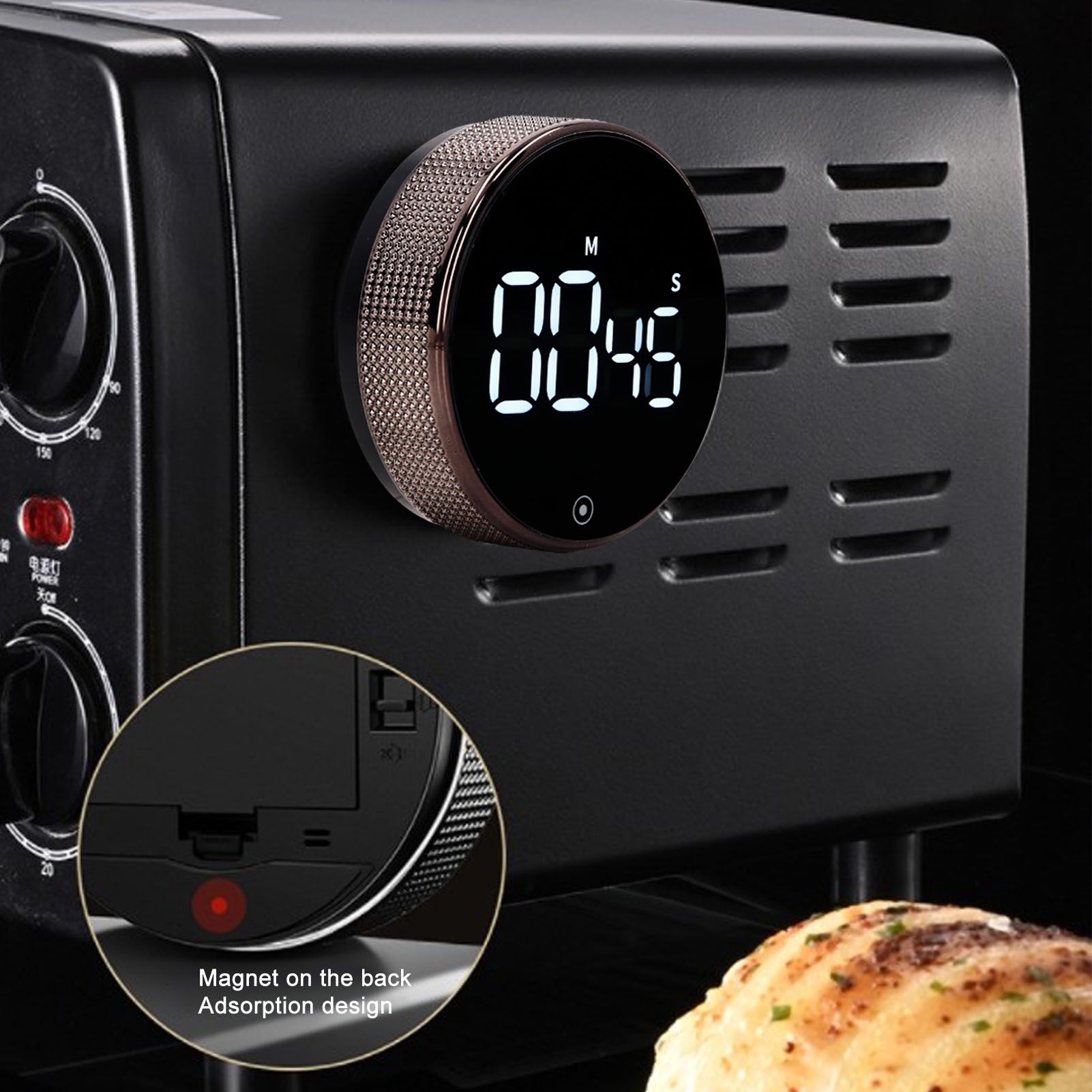Kitchen Timer Rotating Silent Magnetic Suction Kids Study Timer LED Countdown Timer Black V1294-YM3118220235011-0421