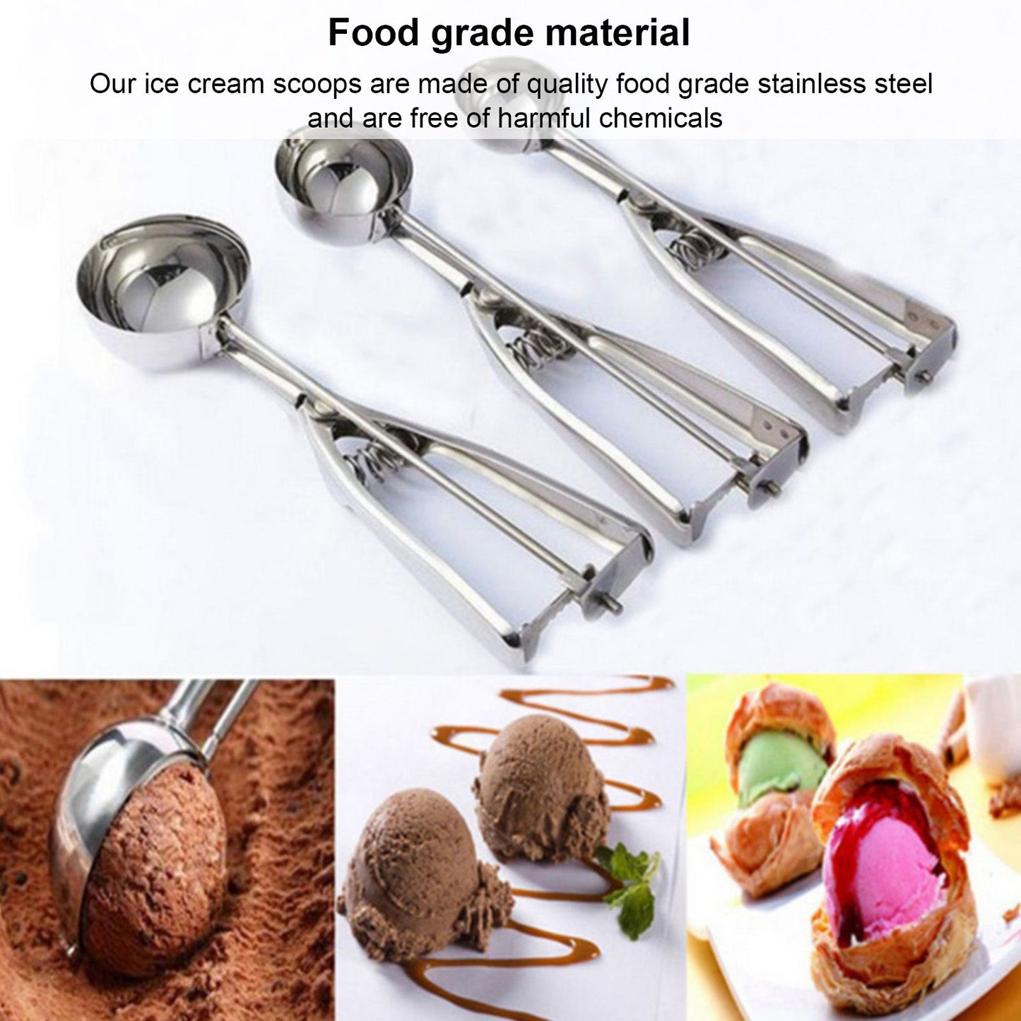Stainless Steel Ice Cream Scoop Manual Ice Cream Ball Digger Scoop Kitchen Accessories 6cm/2.4in V1294-YM3118220236111-0421