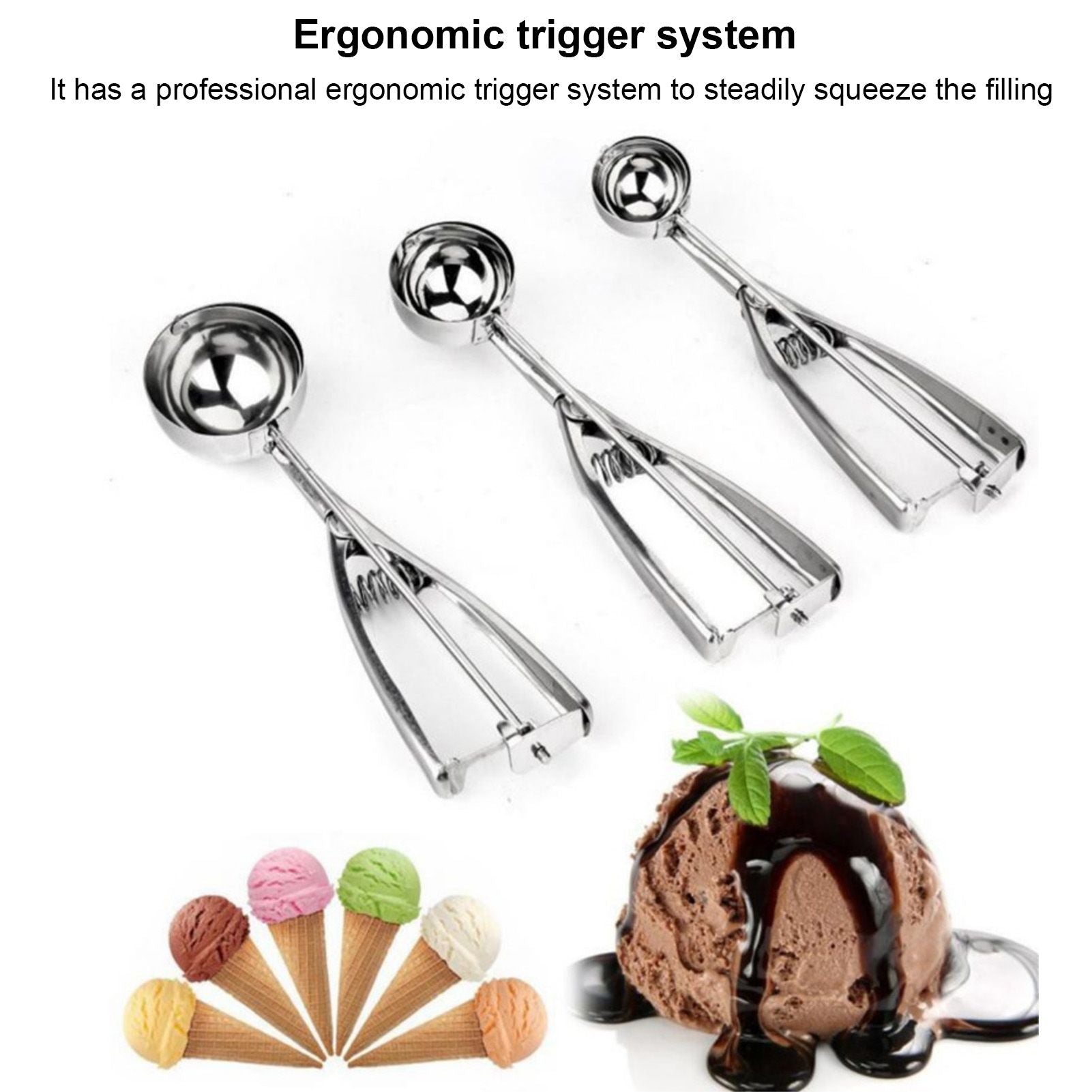 Stainless Steel Ice Cream Scoop Manual Ice Cream Ball Digger Scoop Kitchen Accessories 6cm/2.4in V1294-YM3118220236111-0421
