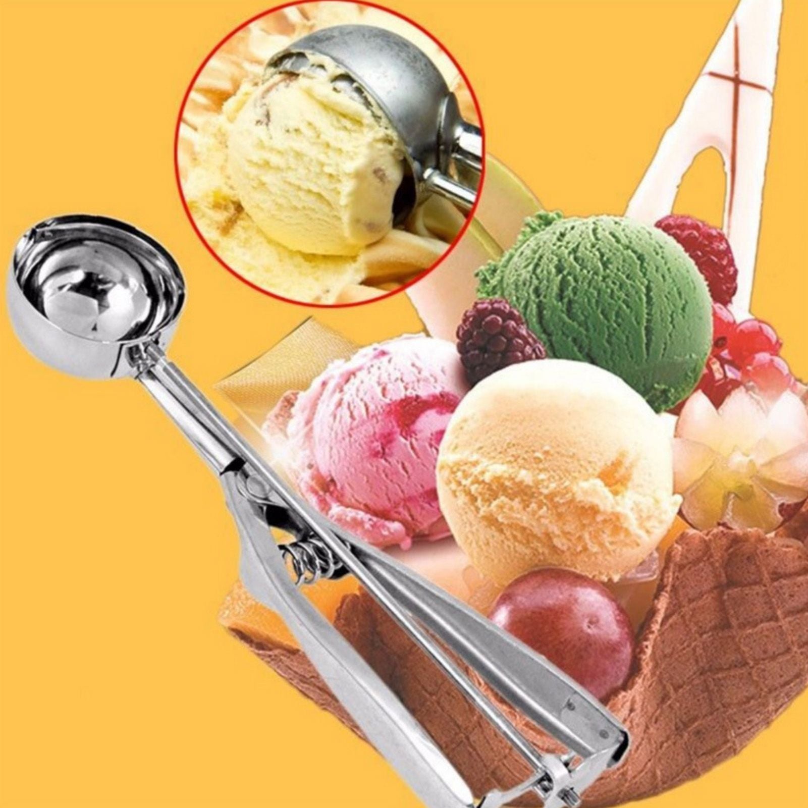 Stainless Steel Ice Cream Scoop Manual Ice Cream Ball Digger Scoop Kitchen Accessories 6cm/2.4in V1294-YM3118220236111-0421