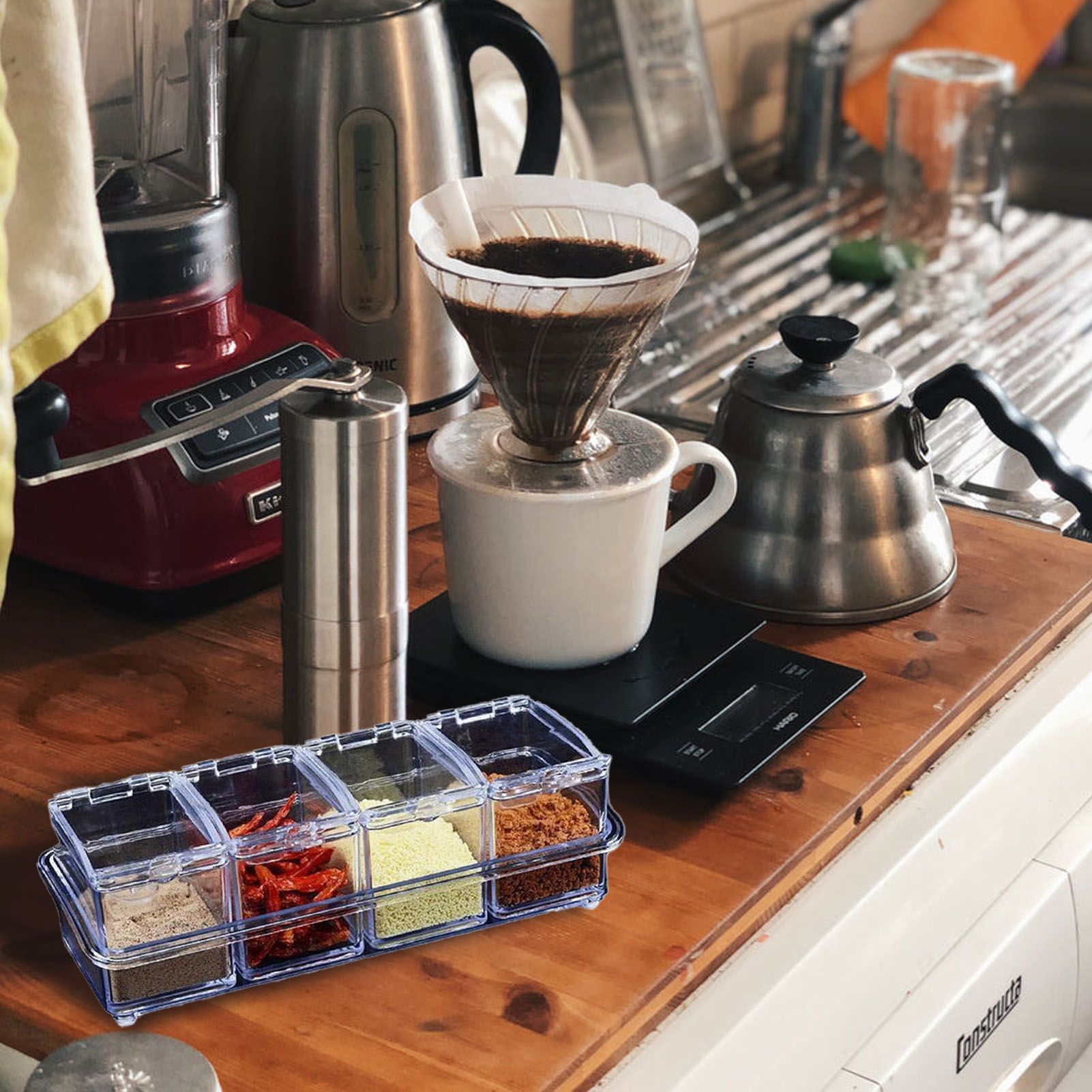 Kitchen Seasoning Jar Set Acrylic Condiment Storage Box Transparent Salt Sugar Spice Jar Set V1294-YM3118220238411-0421