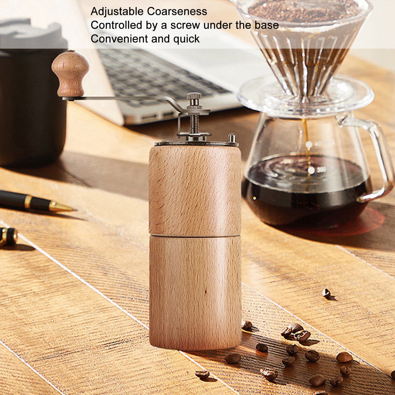 Manual Coffee Grinder Adjustable Coarseness Quiet Portable Wooden Hand Crank Coffee Mill for Home Cafe L V1294-YM3118220239212-0421