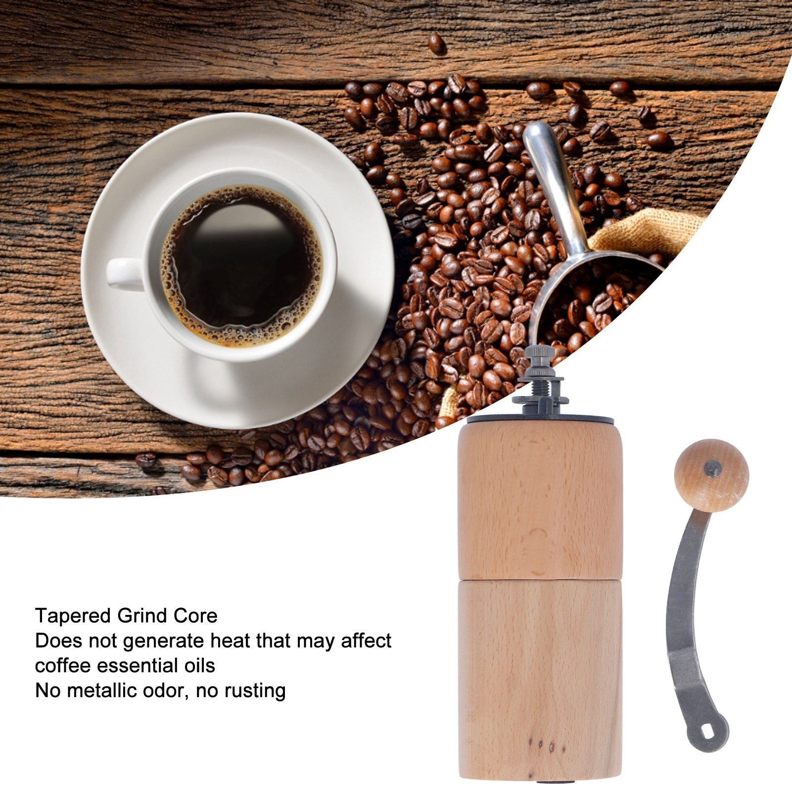 Manual Coffee Grinder Adjustable Coarseness Quiet Portable Wooden Hand Crank Coffee Mill for Home Cafe L V1294-YM3118220239212-0421