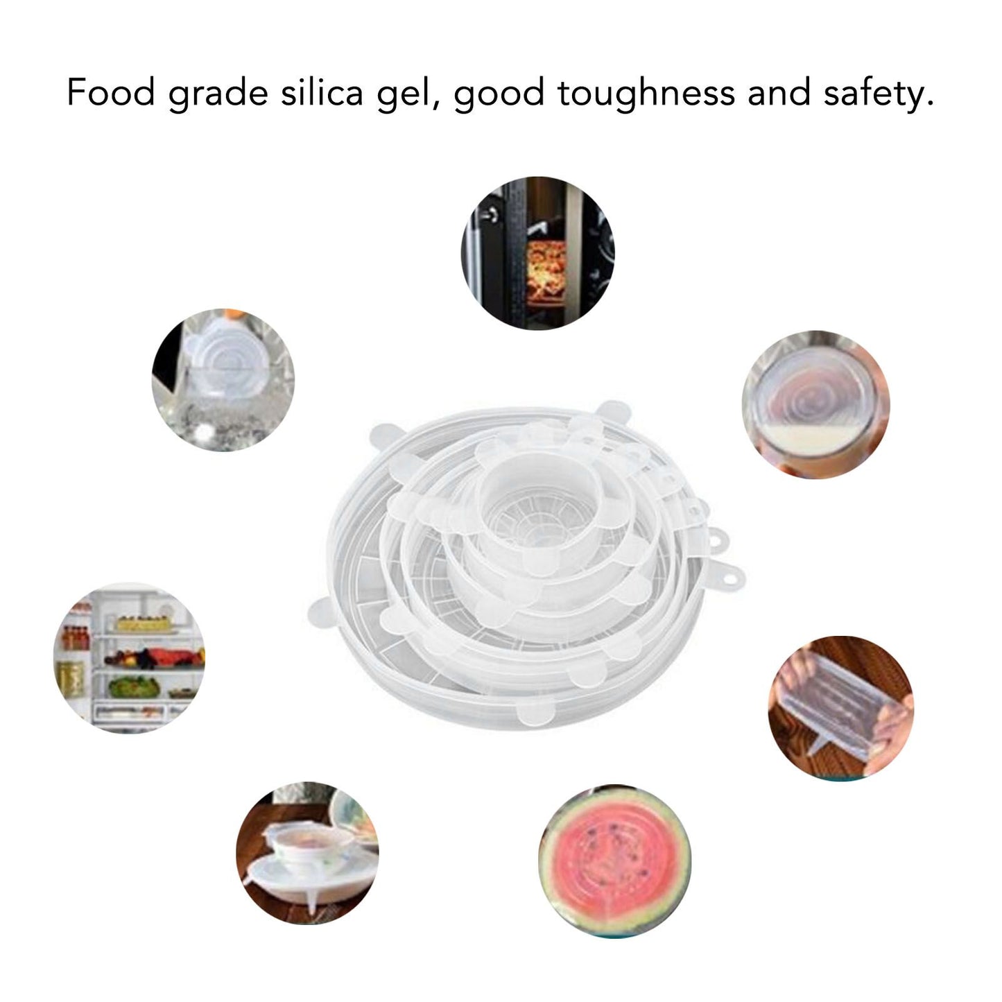 6 Pcs Silicone Stretch Lids High Temperature Resistance Round Reusable Silicone Lids for Refrigerator V1294-YM3118220240811-0421