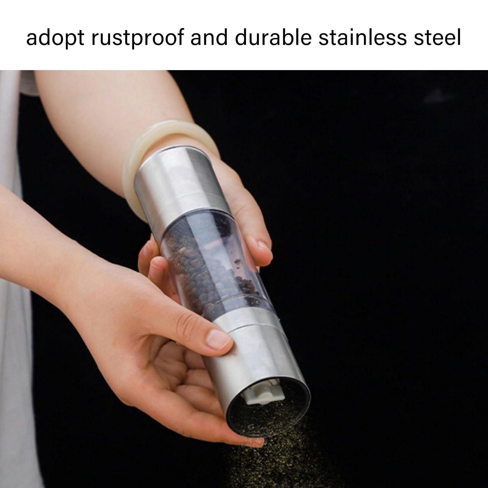 Salt and Pepper Grinder Stainless Steel Dual Head Adjustable Grind Size Manual Spice Grinder for Home Kitchen V1294-YM3118220242111-0421