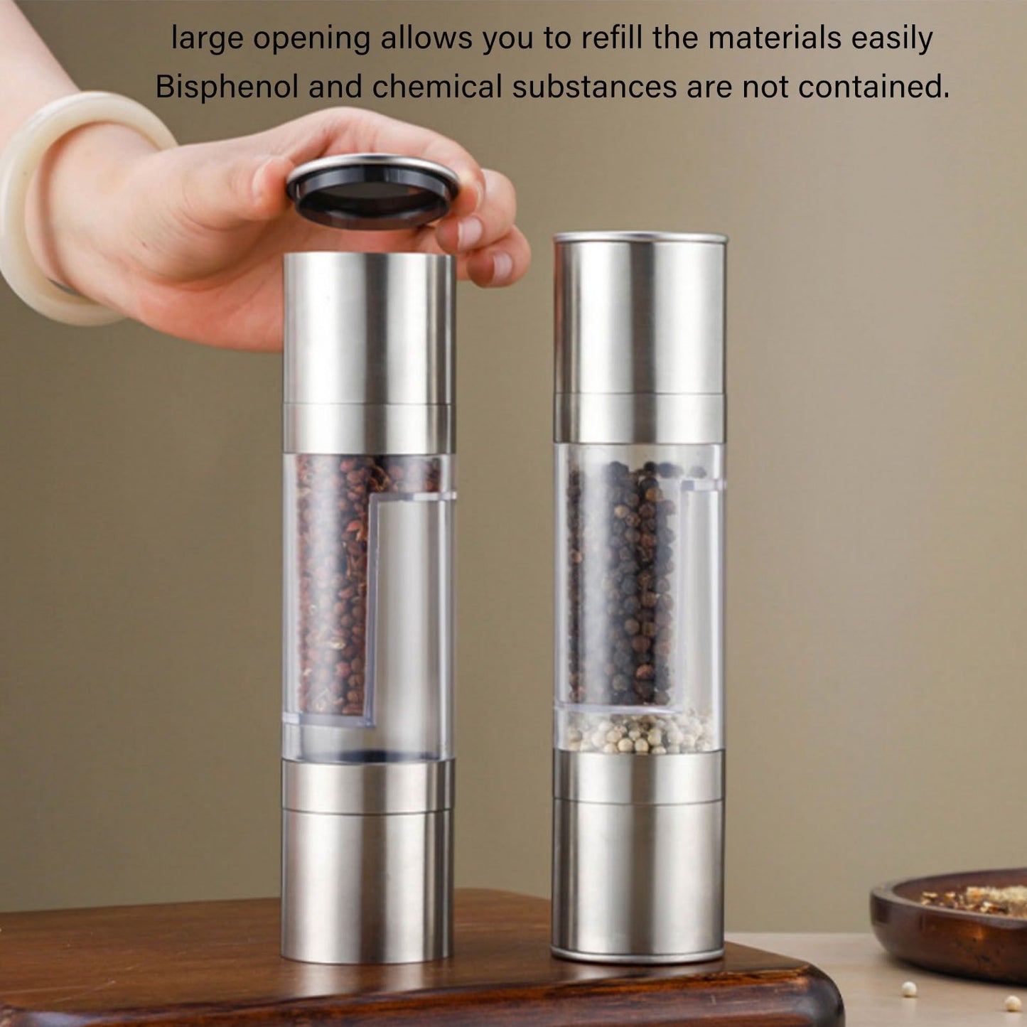 Salt and Pepper Grinder Stainless Steel Dual Head Adjustable Grind Size Manual Spice Grinder for Home Kitchen V1294-YM3118220242111-0421