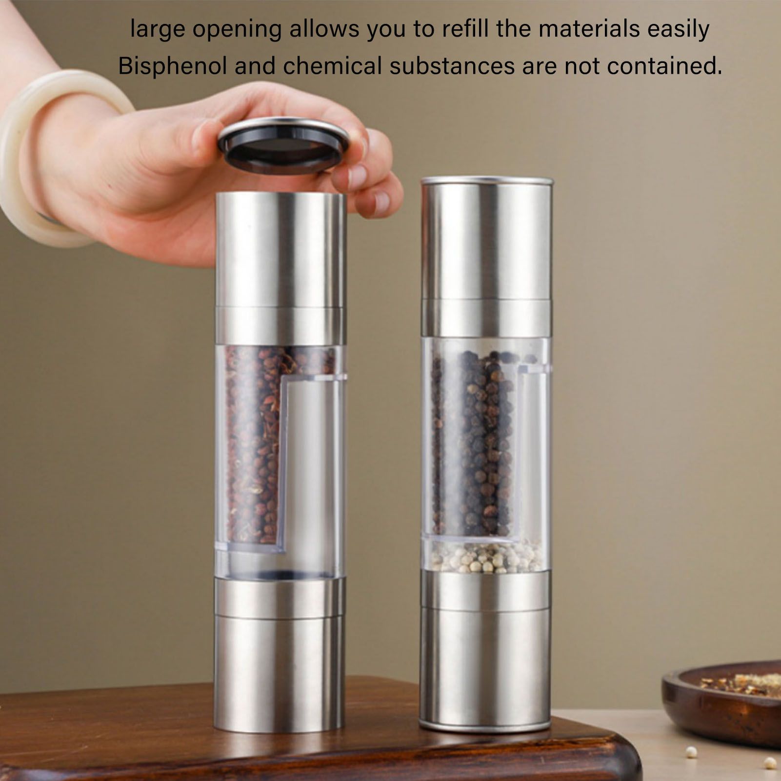 Salt and Pepper Grinder Stainless Steel Dual Head Adjustable Grind Size Manual Spice Grinder for Home Kitchen V1294-YM3118220242111-0421