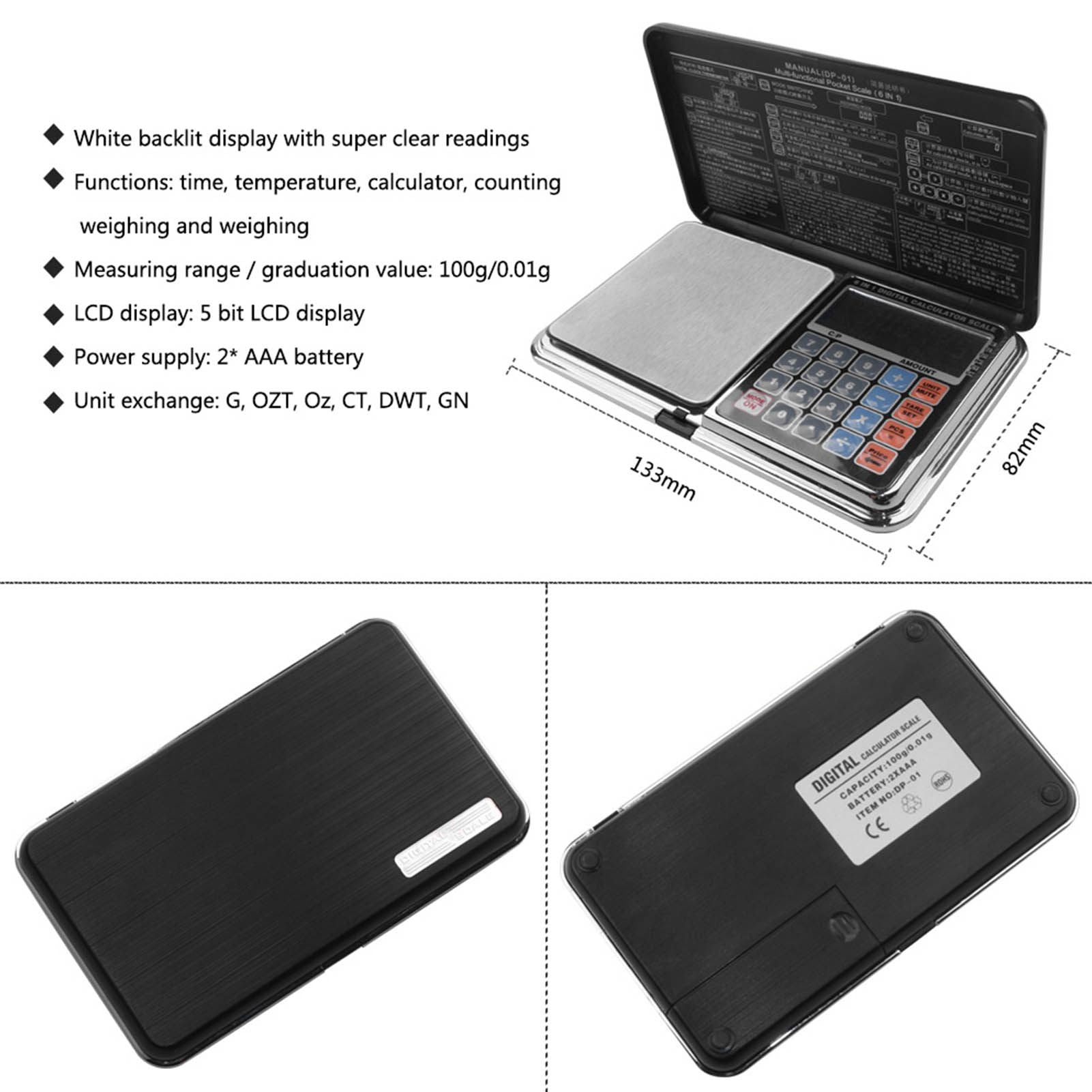 0.01/100G Digital Calculator Scale Kitchen Scale Baking Food Precise Scale with White Light Backlit Screen V1294-YM3118220243511-0421