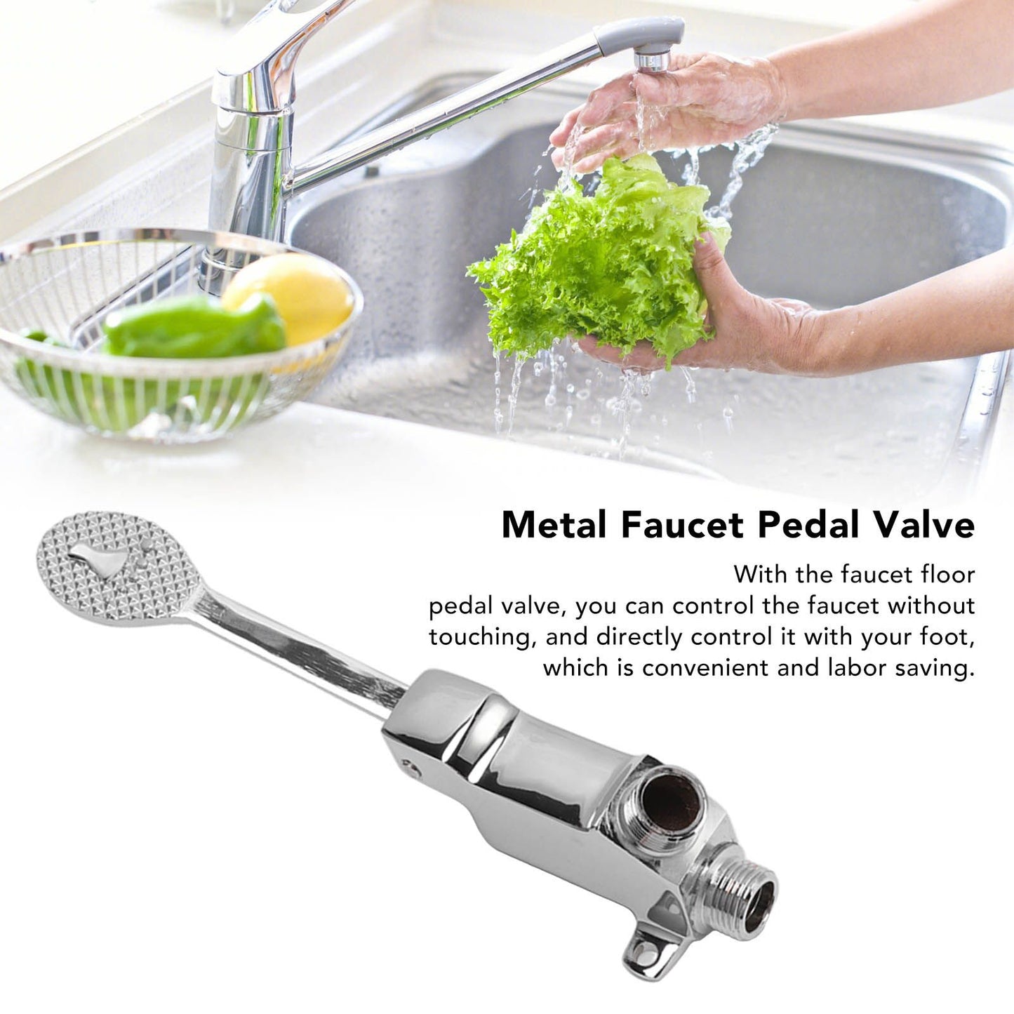 Faucet Foot Pedal Valve Silver Stainless Steel Water Saving Floor Pedal Control Switch for Public Place V1294-YM3118220246211-0421