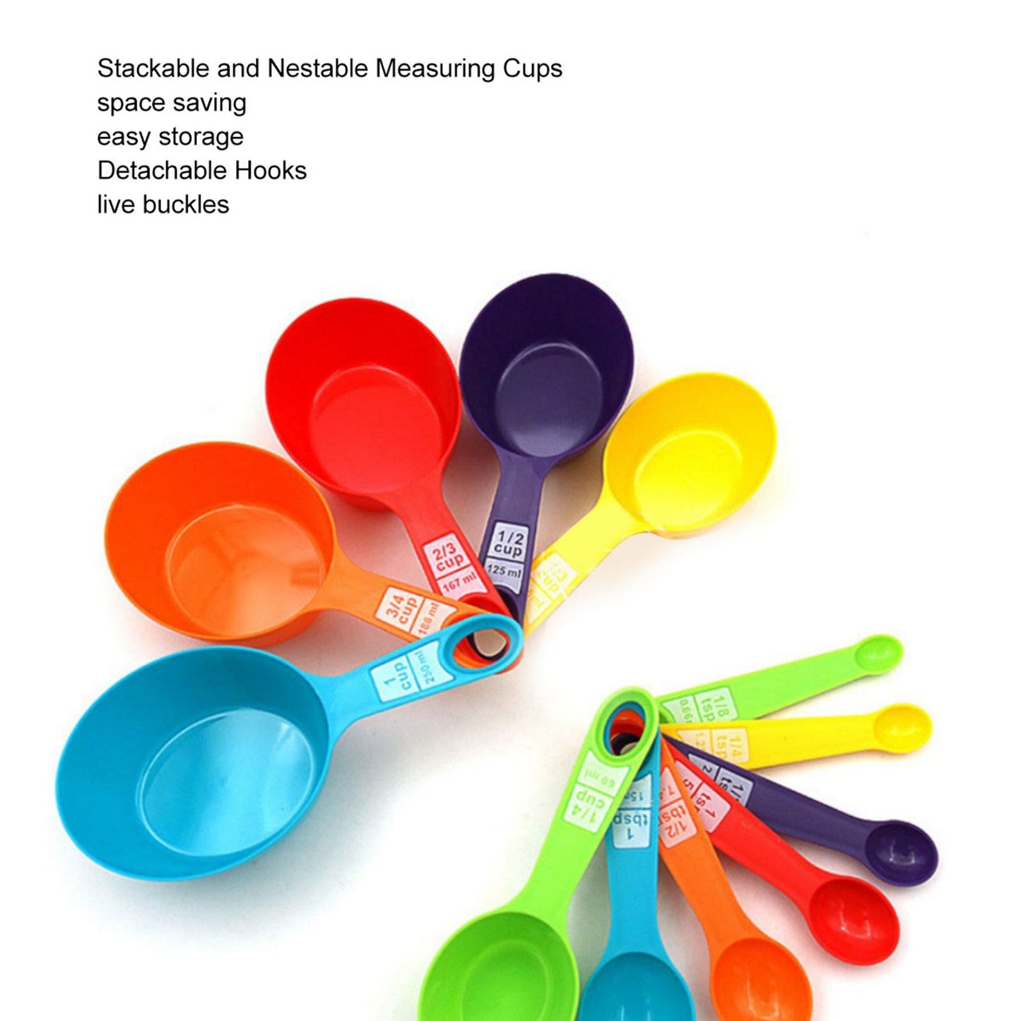 12Pcs Colorful Measure Cups and Spoons Set Safe Healthy Easy Storage DIY Stackable Nesting Kitchen Measuring V1294-YM3118220246511-0421