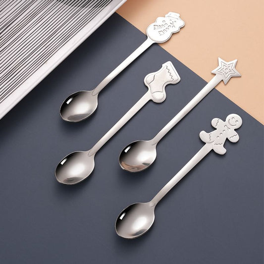 Coffee Spoon Set Stainless Steel Dessert Cake Spoon for Christmas Gifts Family Friends Silver V1294-YM3118220246711-0421