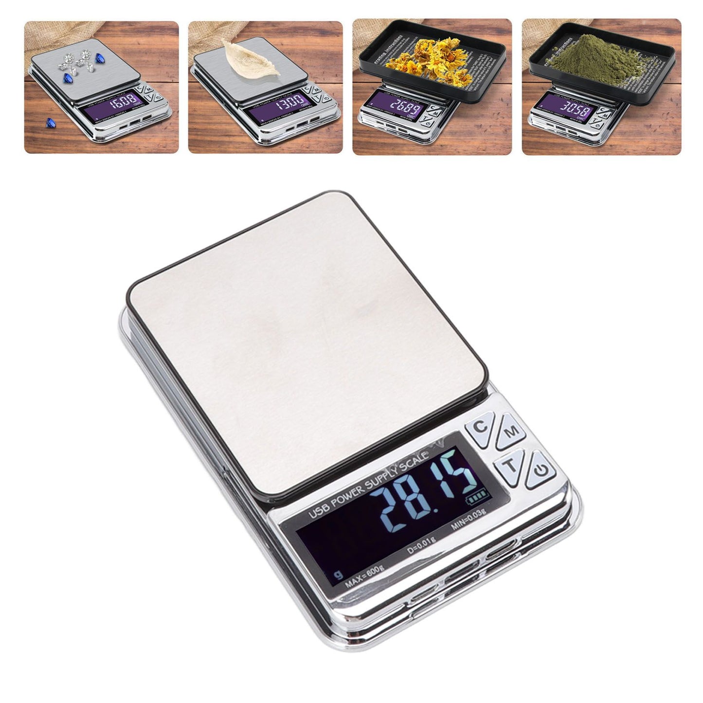 High Accuracy Digital Scale 600/0.01g LCD Display Waterproof USB Charging Electronic Scale for Kitchen Jewelry V1294-YM3118220246911-0421