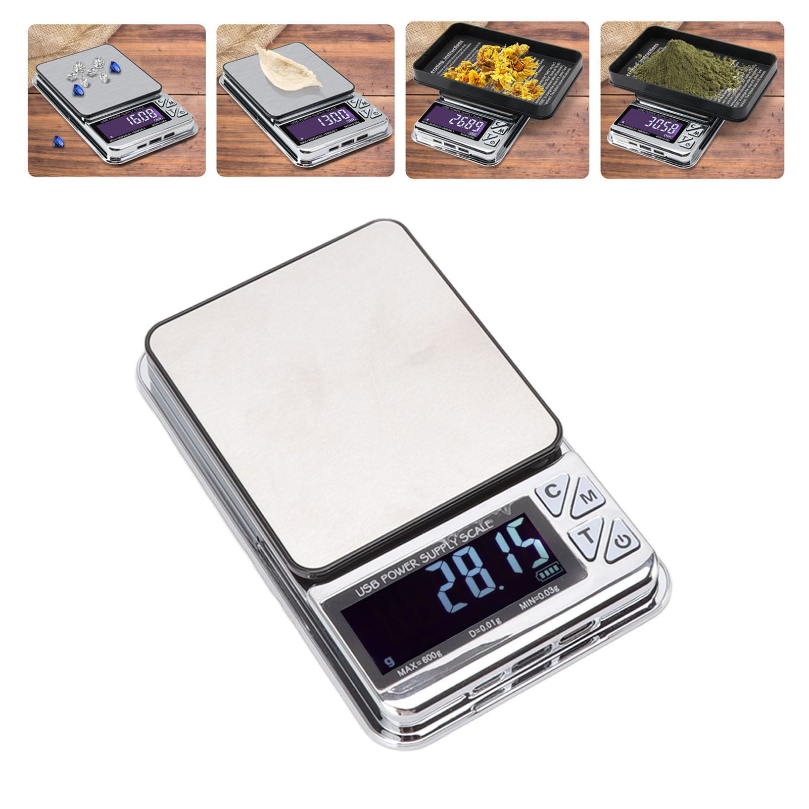 High Accuracy Digital Scale 600/0.01g LCD Display Waterproof USB Charging Electronic Scale for Kitchen Jewelry V1294-YM3118220246911-0421
