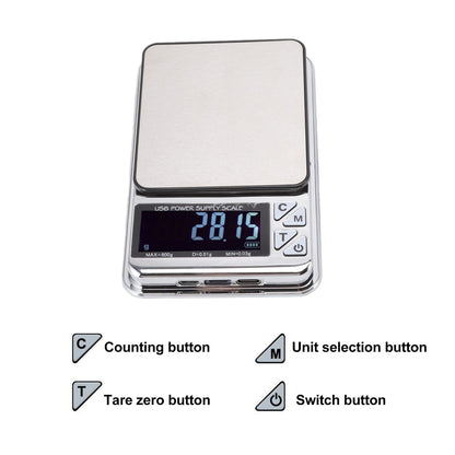 High Accuracy Digital Scale 600/0.01g LCD Display Waterproof USB Charging Electronic Scale for Kitchen Jewelry V1294-YM3118220246911-0421