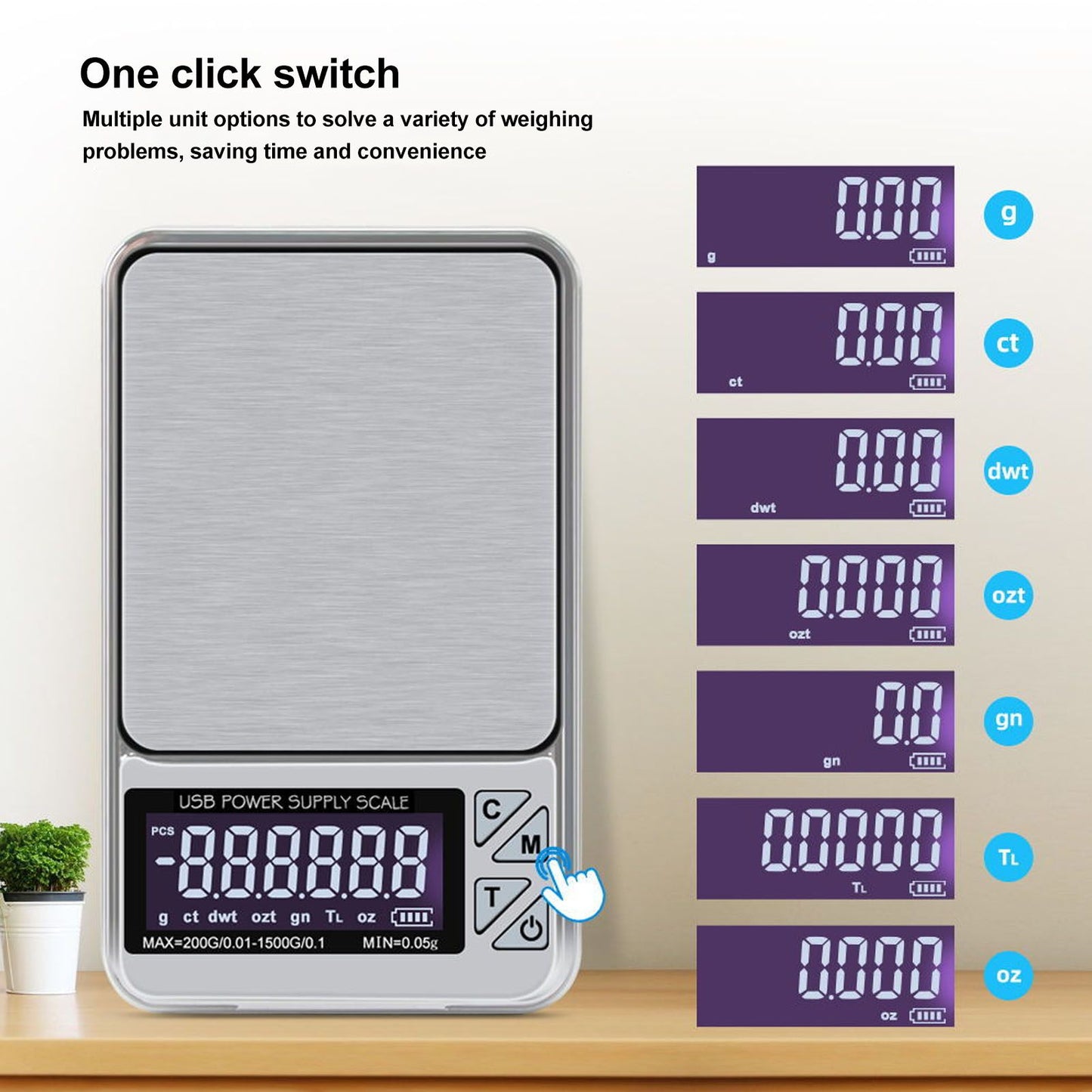 High Accuracy Digital Scale 600/0.01g LCD Display Waterproof USB Charging Electronic Scale for Kitchen Jewelry V1294-YM3118220246911-0421