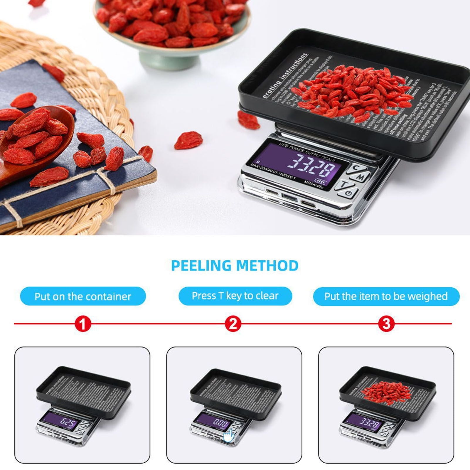 High Accuracy Digital Scale 600/0.01g LCD Display Waterproof USB Charging Electronic Scale for Kitchen Jewelry V1294-YM3118220246911-0421