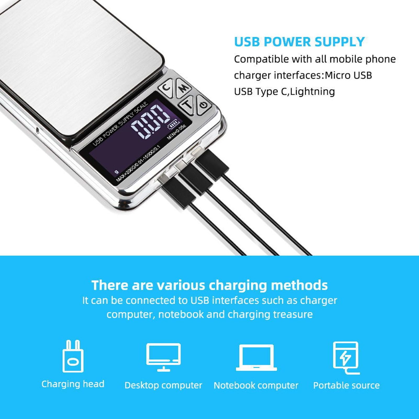 High Accuracy Digital Scale 600/0.01g LCD Display Waterproof USB Charging Electronic Scale for Kitchen Jewelry V1294-YM3118220246911-0421