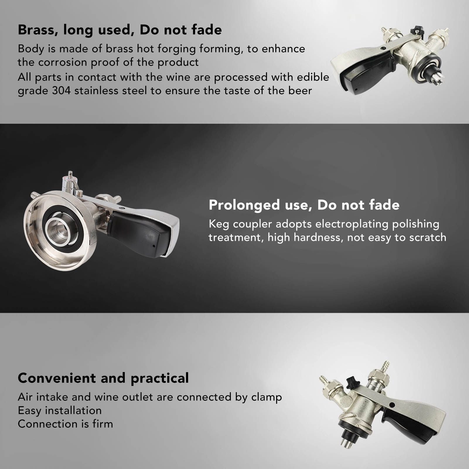 G Type Beer Keg Coupler Stainless Steel Probe Brass Body Triangular Beer Dispenser Accessory for Bar Party V1294-YM3118220247411-0421