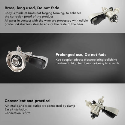 G Type Beer Keg Coupler Stainless Steel Probe Brass Body Triangular Beer Dispenser Accessory for Bar Party V1294-YM3118220247411-0421