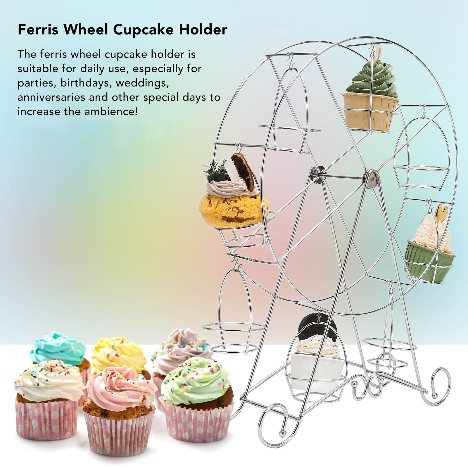Cupcake Display Rack Iron Rotatable Eight Cupcakes Wheel Cupcake Stand for DIY Birthday Party V1294-YM3118220247611-0421