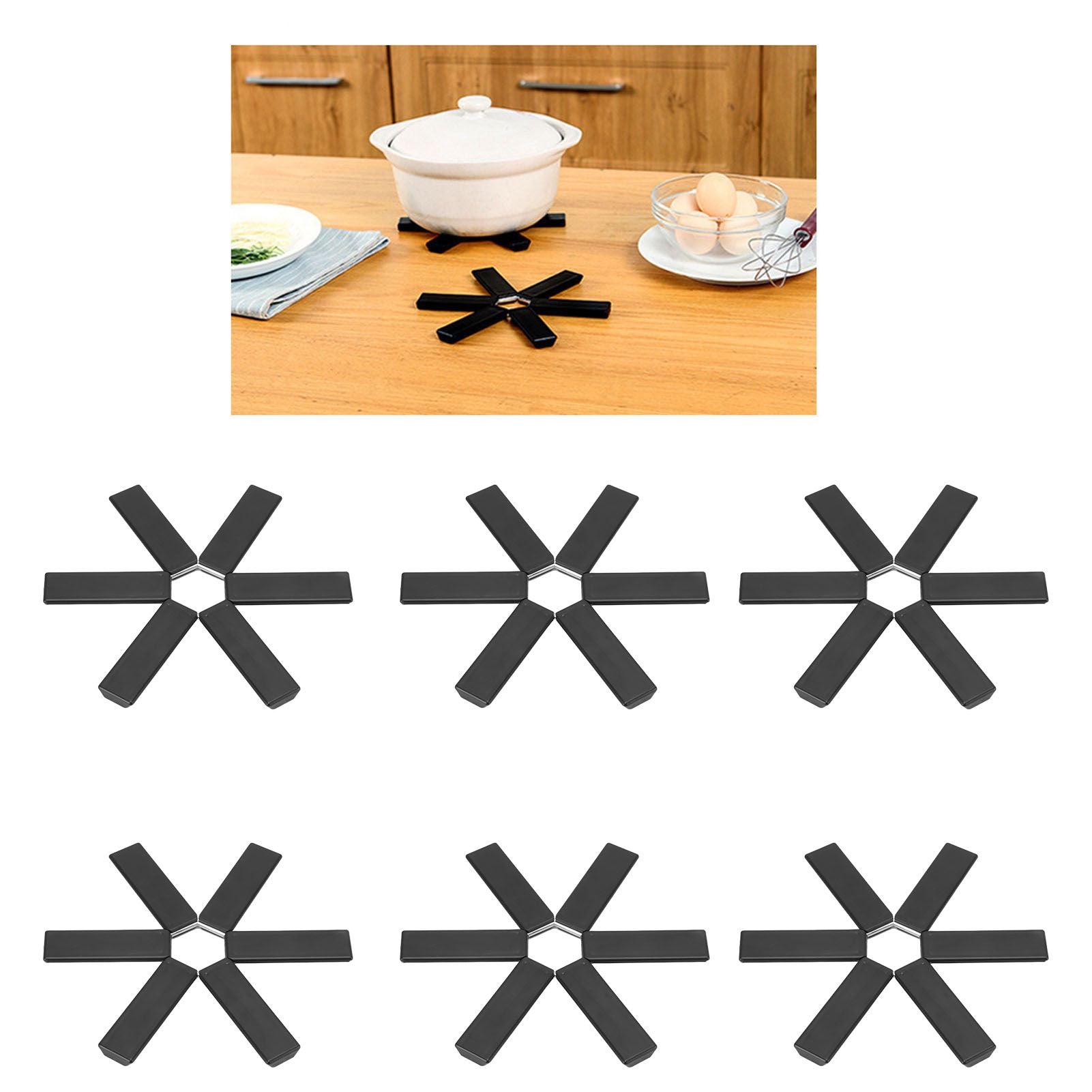 6PCS Hot Pot Heat Insulation Pad Foldable ABS Hollow Design Hot Dishes Holder for Kitchen Home V1294-YM3118220249611-0421