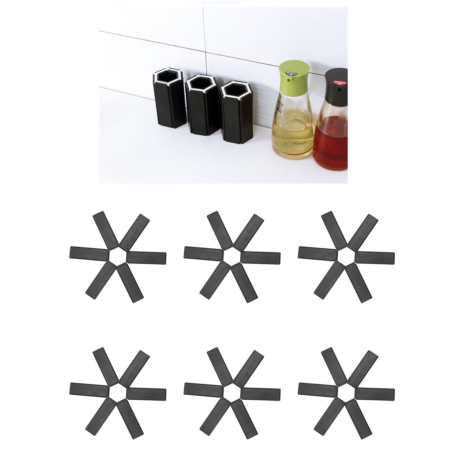 6PCS Hot Pot Heat Insulation Pad Foldable ABS Hollow Design Hot Dishes Holder for Kitchen Home V1294-YM3118220249611-0421