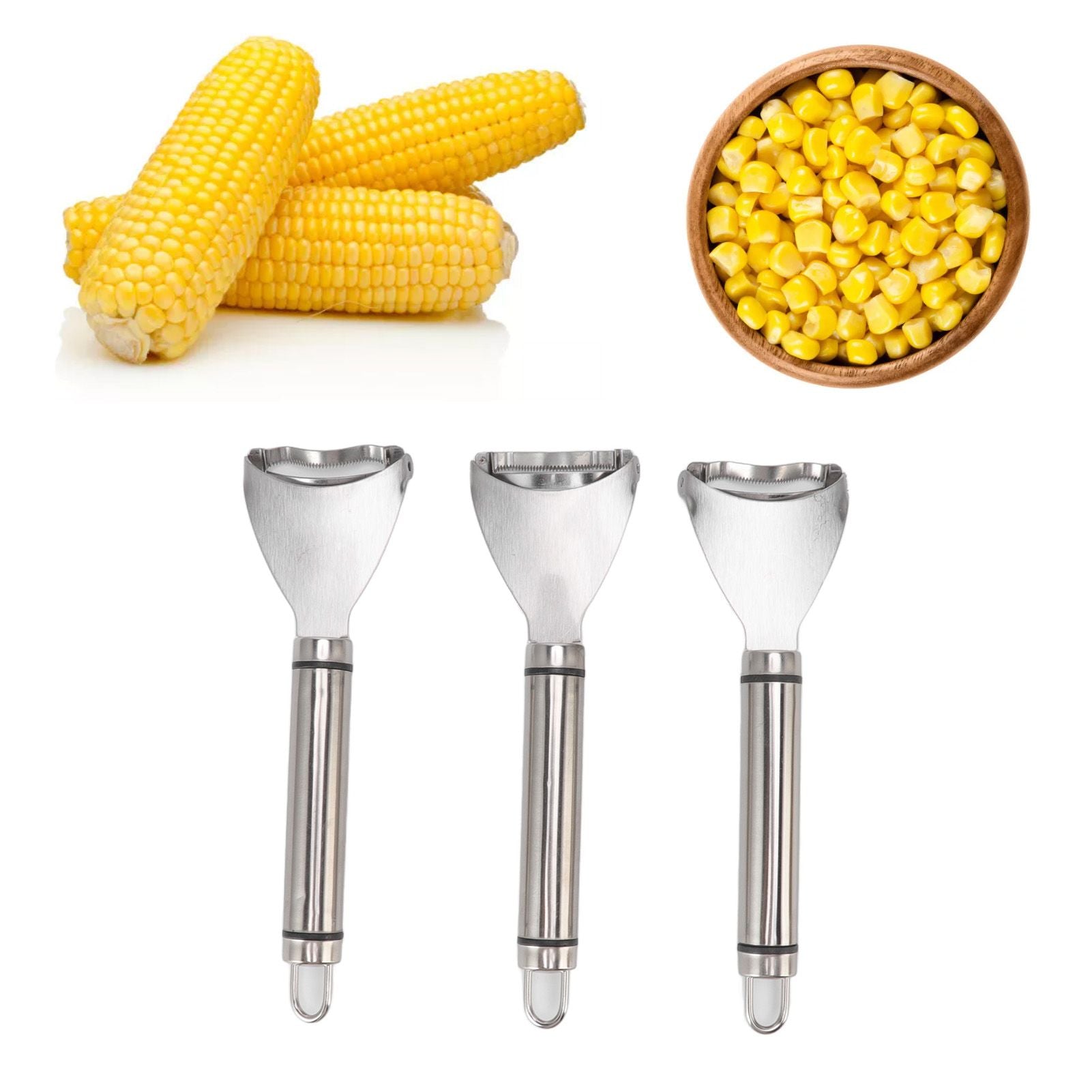 3pcs Stainless Steel Corn Cutter Peeler Safe Quick Clean Comfortable Grip Corn Thresher Planer Cutter for V1294-YM3118220249711-0421