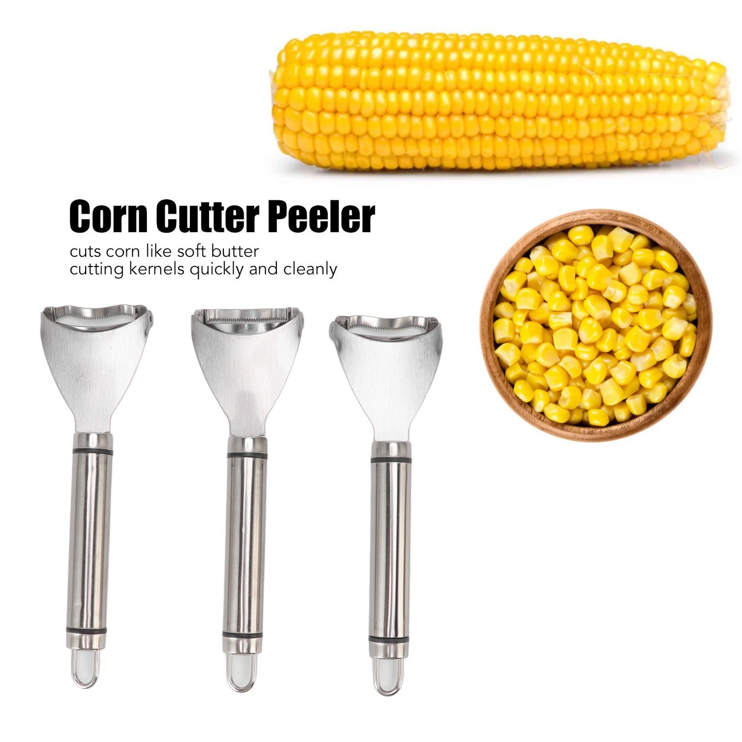 3pcs Stainless Steel Corn Cutter Peeler Safe Quick Clean Comfortable Grip Corn Thresher Planer Cutter for V1294-YM3118220249711-0421