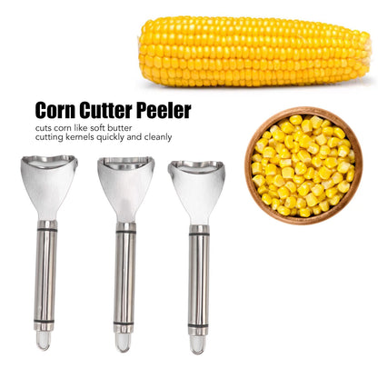 3pcs Stainless Steel Corn Cutter Peeler Safe Quick Clean Comfortable Grip Corn Thresher Planer Cutter for V1294-YM3118220249711-0421