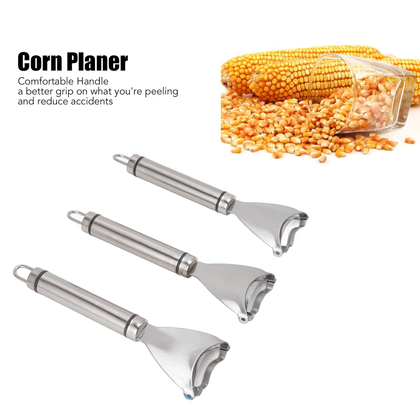 3pcs Stainless Steel Corn Cutter Peeler Safe Quick Clean Comfortable Grip Corn Thresher Planer Cutter for V1294-YM3118220249711-0421