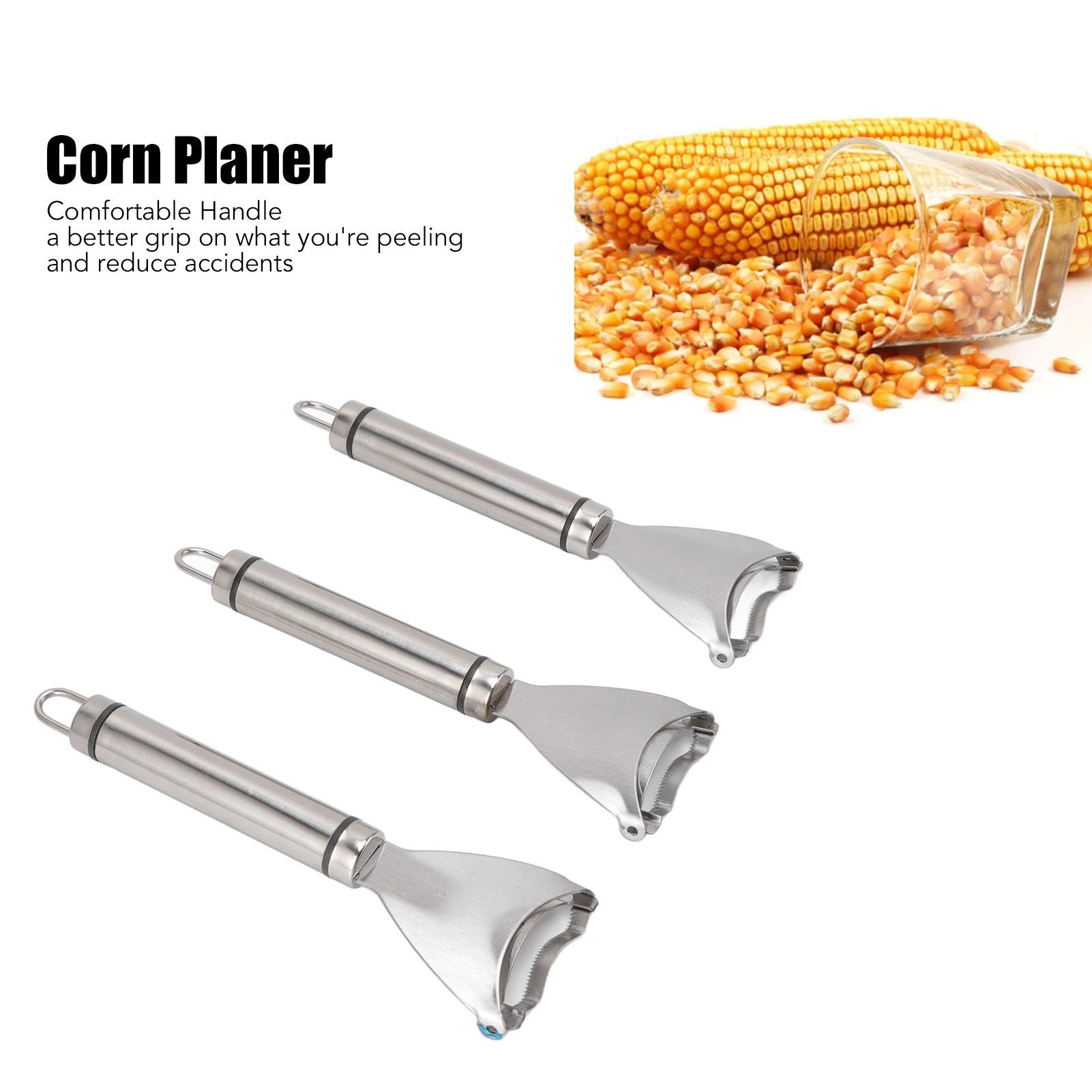 3pcs Stainless Steel Corn Cutter Peeler Safe Quick Clean Comfortable Grip Corn Thresher Planer Cutter for V1294-YM3118220249711-0421