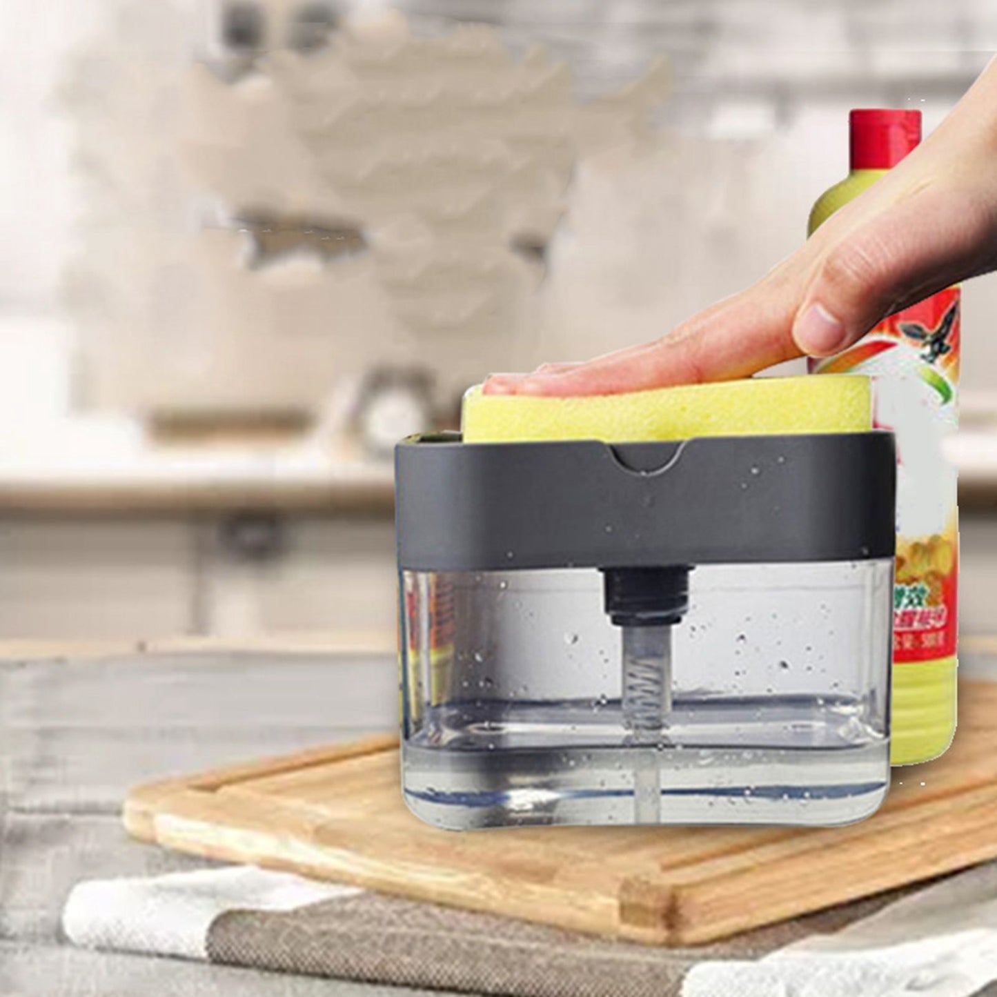 Dish Soap Dispenser Press Design Automatically Liquid Dispenser Box Sponge Holder Soap Dispenser for Home V1294-YM3118220251511-0421