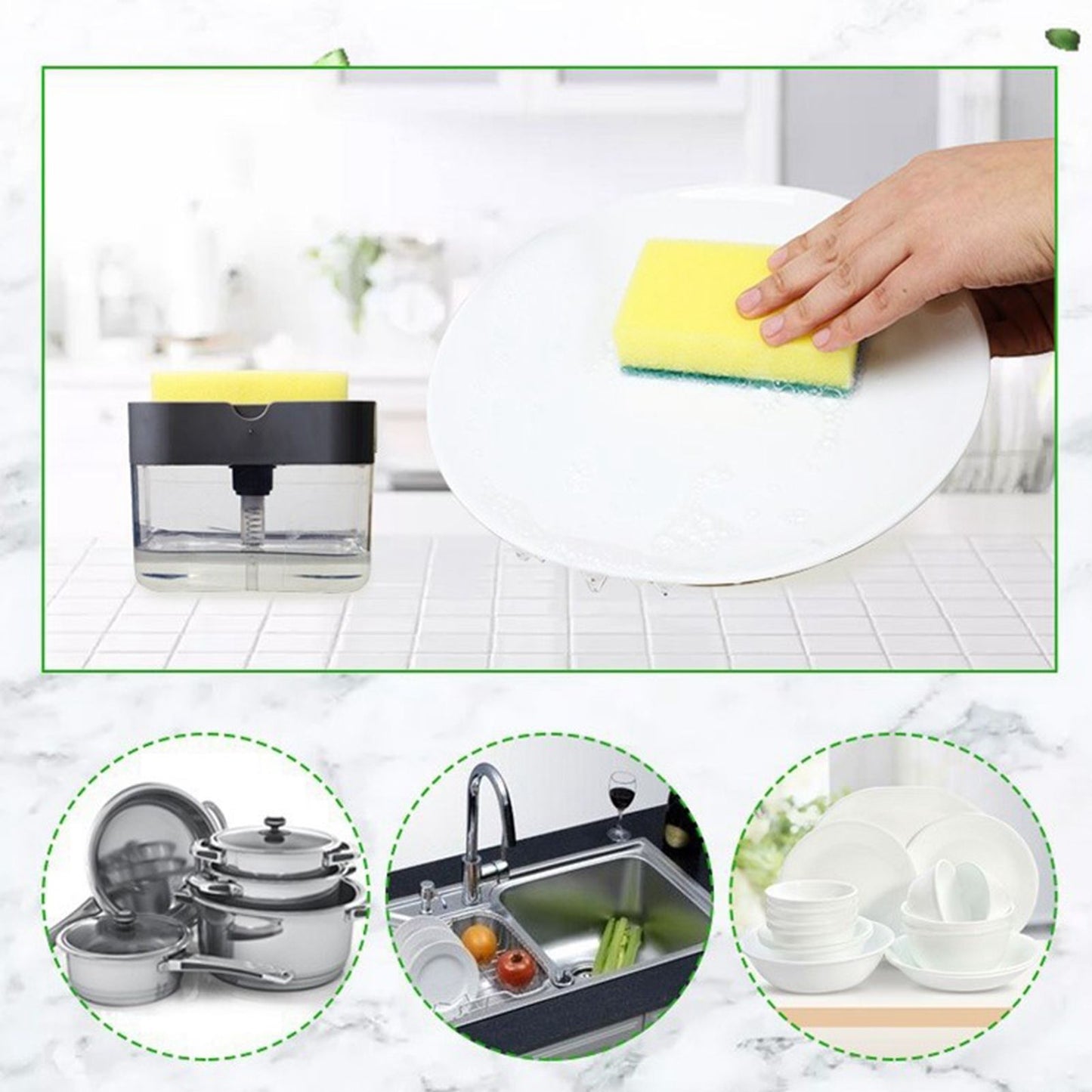 Dish Soap Dispenser Press Design Automatically Liquid Dispenser Box Sponge Holder Soap Dispenser for Home V1294-YM3118220251511-0421