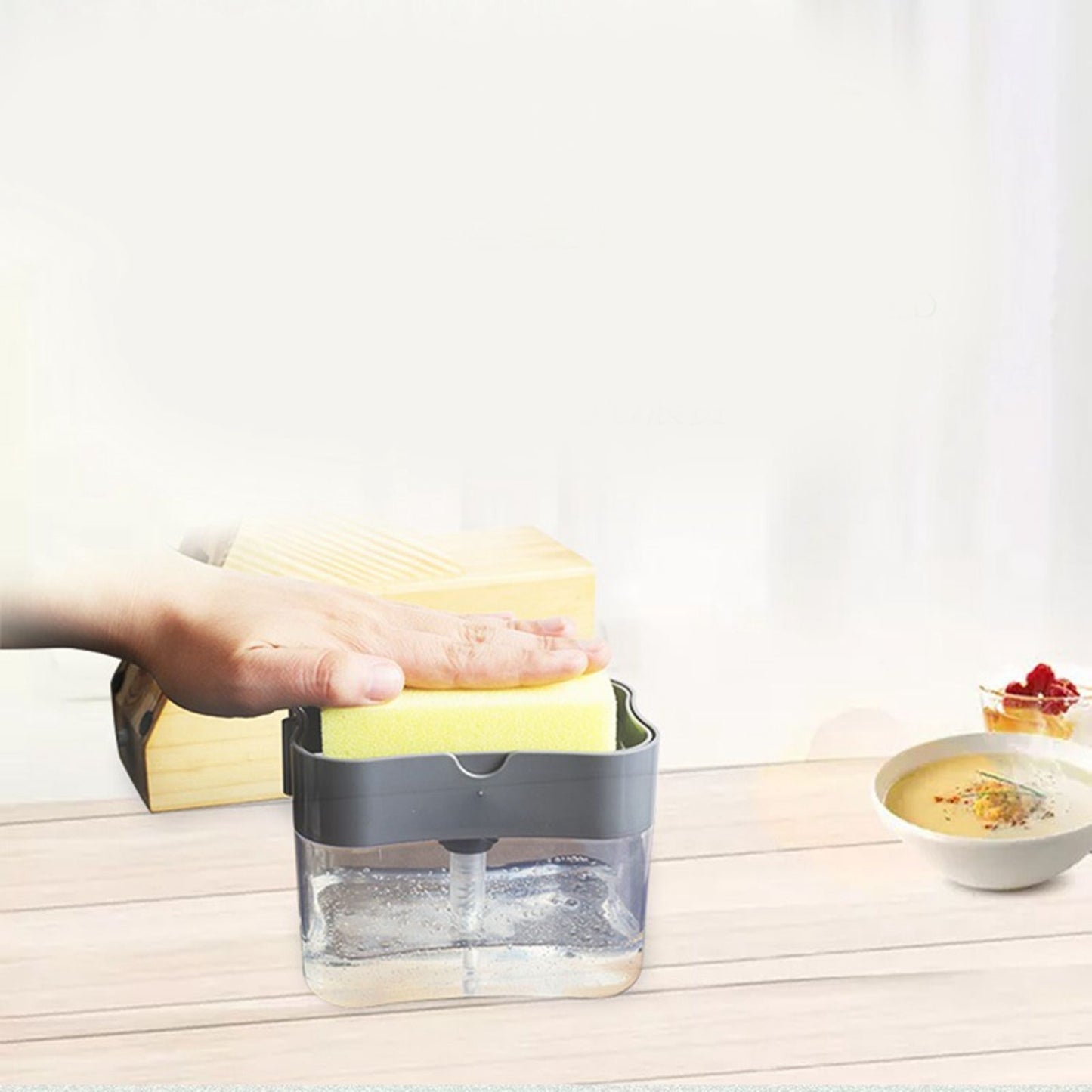 Dish Soap Dispenser Press Design Automatically Liquid Dispenser Box Sponge Holder Soap Dispenser for Home V1294-YM3118220251511-0421