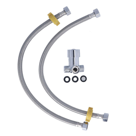 G1/2 Thread Thermostatic Mixer Valve Stainless Steel Hot Cold Water Mixing Tempered Valve with Dual Hoses for V1294-YM3118220252211-0421