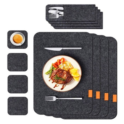 Placemat Cup Mat Set Felt Heat Insulation with Fork Bag Tableware Mat for Home Kitchen Dark Gray V1294-YM3118220253112-0421