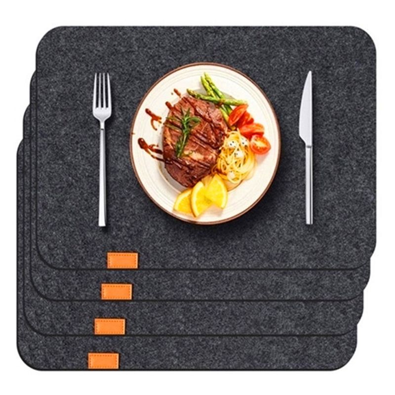 Placemat Cup Mat Set Felt Heat Insulation with Fork Bag Tableware Mat for Home Kitchen Dark Gray V1294-YM3118220253112-0421