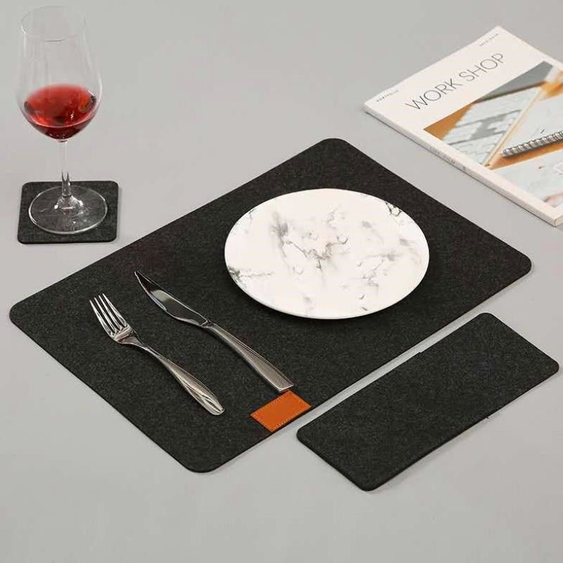 Placemat Cup Mat Set Felt Heat Insulation with Fork Bag Tableware Mat for Home Kitchen Dark Gray V1294-YM3118220253112-0421
