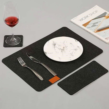 Placemat Cup Mat Set Felt Heat Insulation with Fork Bag Tableware Mat for Home Kitchen Dark Gray V1294-YM3118220253112-0421