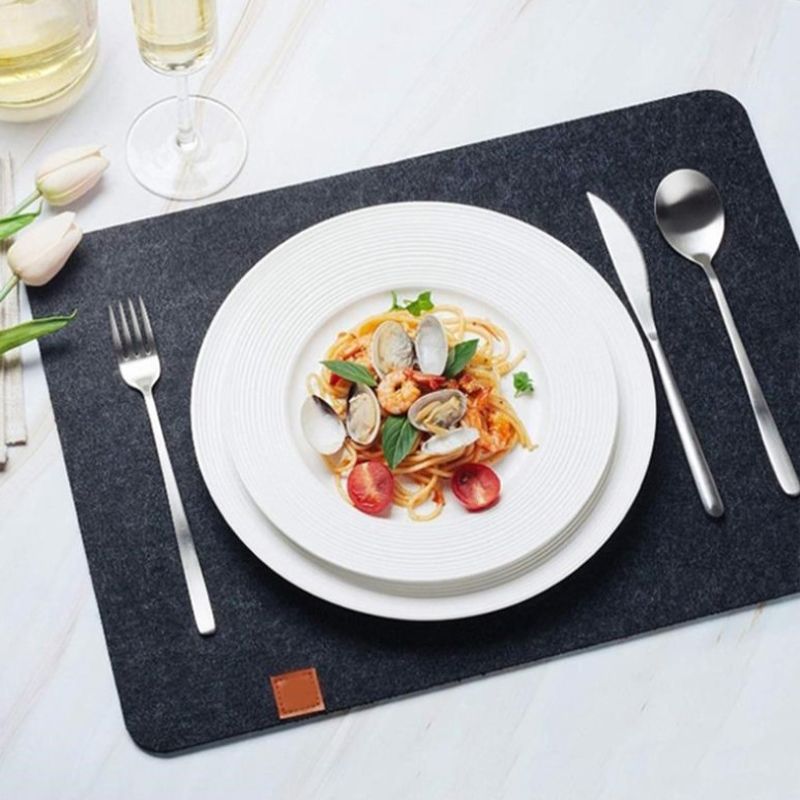 Placemat Cup Mat Set Felt Heat Insulation with Fork Bag Tableware Mat for Home Kitchen Dark Gray V1294-YM3118220253112-0421