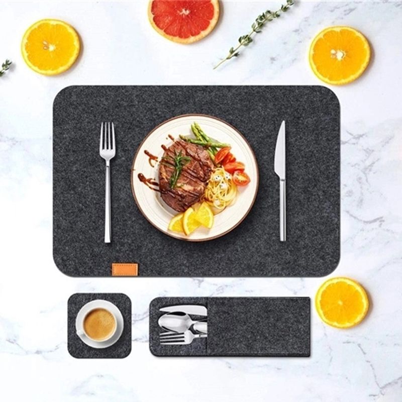 Placemat Cup Mat Set Felt Heat Insulation with Fork Bag Tableware Mat for Home Kitchen Dark Gray V1294-YM3118220253112-0421