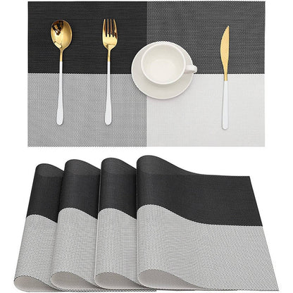 8pcs Placemats Easy Cleaning PVC Material Waterproof Black White Plaid Pattern Dining Placemats for Hotel V1294-YM3118220253211-0421