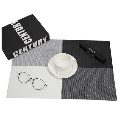 8pcs Placemats Easy Cleaning PVC Material Waterproof Black White Plaid Pattern Dining Placemats for Hotel V1294-YM3118220253211-0421