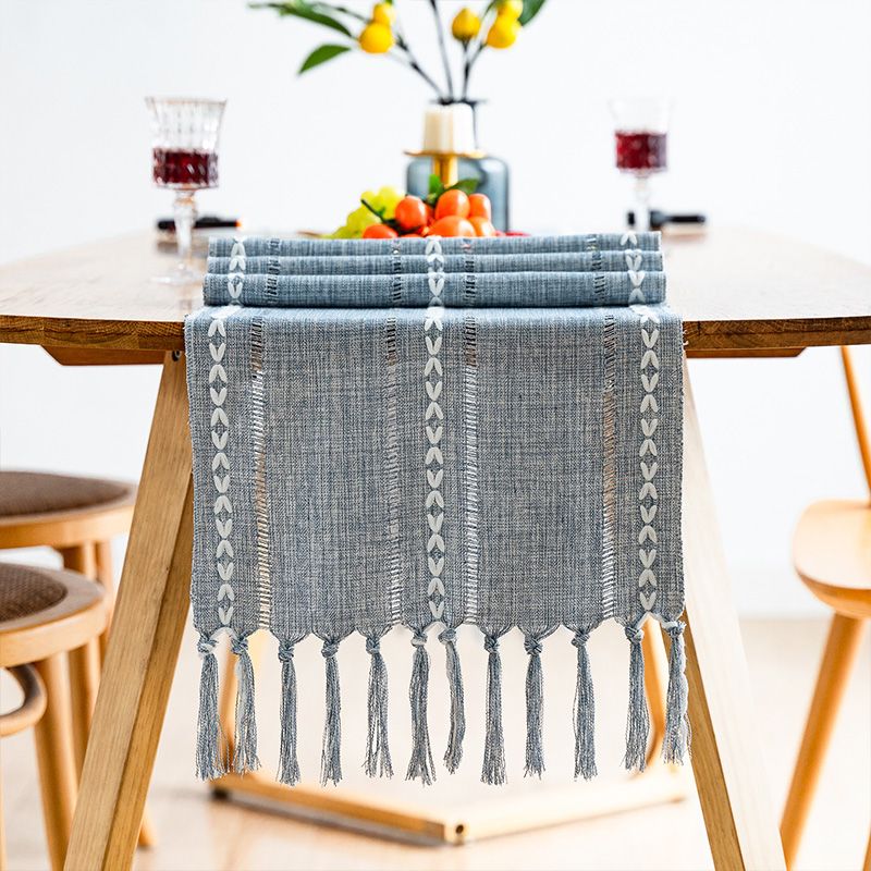 Retro Table Runner Elegant Hand Woven Cotton Linen Dining Table Runner with Tassels for Wedding Home Cross V1294-YM3118220253511-0421