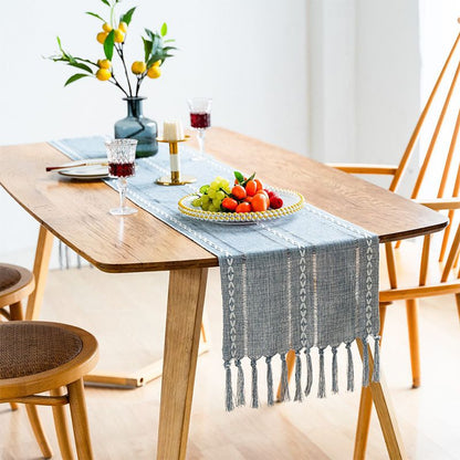 Retro Table Runner Elegant Hand Woven Cotton Linen Dining Table Runner with Tassels for Wedding Home Cross V1294-YM3118220253511-0421