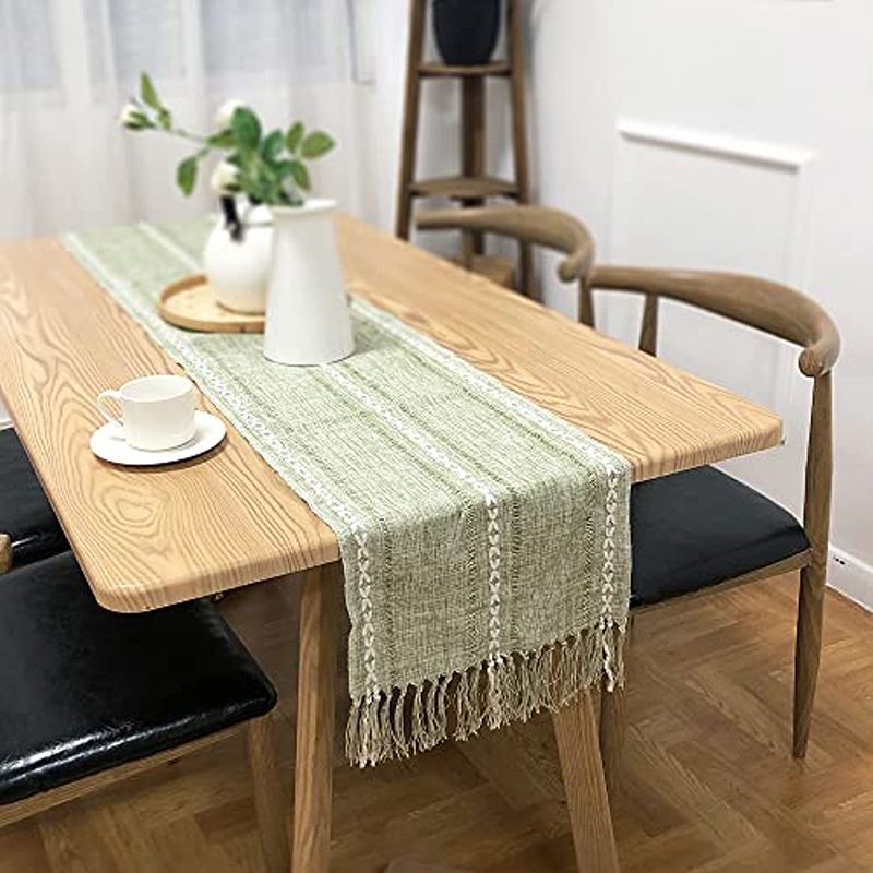 Retro Table Runner Elegant Hand Woven Cotton Linen Dining Table Runner with Tassels for Wedding Home Cross V1294-YM3118220253512-0421